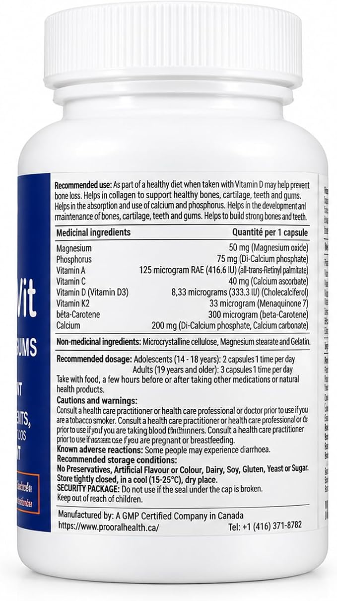 Back label of OralVit bottle, including ingredients and directions