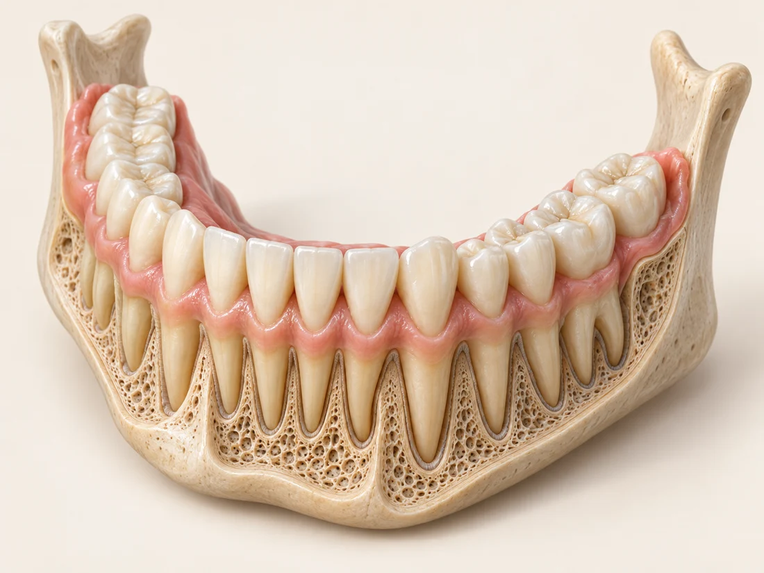 Lower jaw, teeth, gums and supporting bone